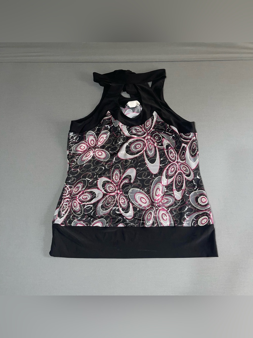 Vintage Studio Y Geometric Black & Magenta Halter Top Junior’s Size Large Y2K